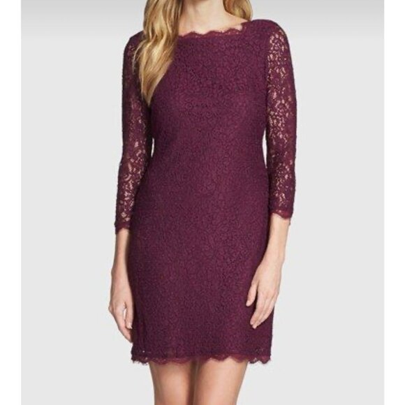 Adrianna Papell Womens Petite Lace Overlay Sheath Dress Burgundy size 2P - Picture 1 of 11